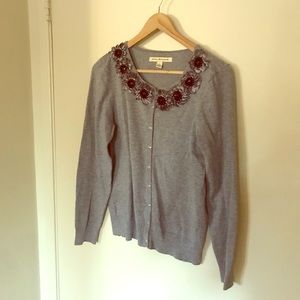Debbie Morgan Gray Flower Collar Cardigan